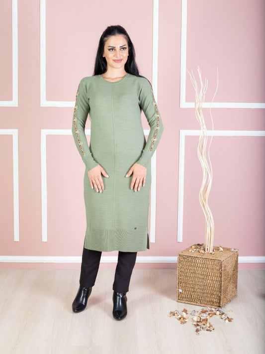 Midi Dress With Embroidered Sleeves